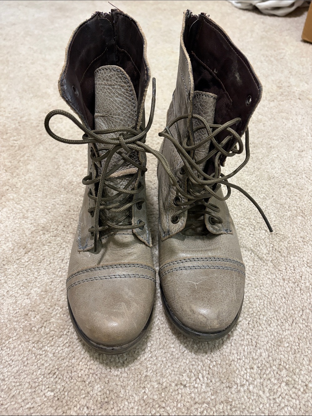 Grey Leather Steve Madden Toppa Combat Lace Up Boot